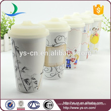 FDA passed double wall ceramic mug with silicone lid